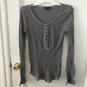 Lucky Brand Striped Ribbed Henley Studs M